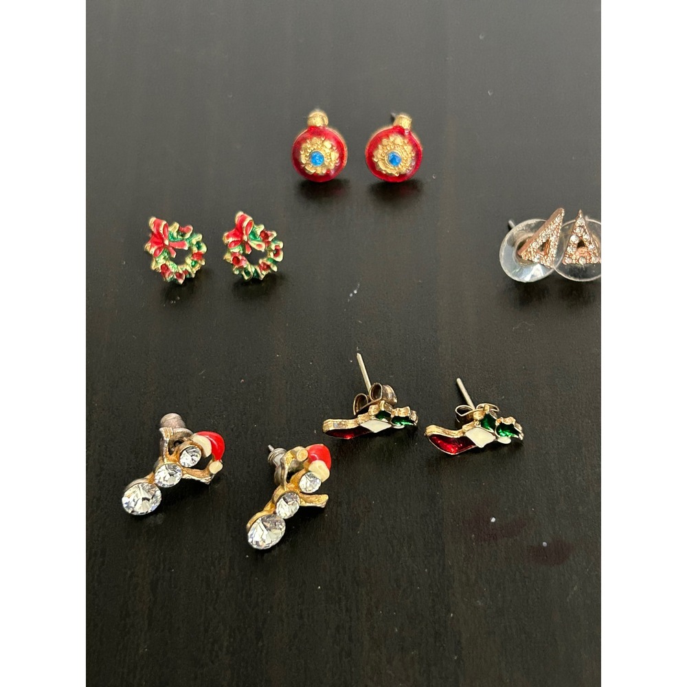 Earrings Christmas Bulk Lot Rhinestone Enamel Snowman Wreath Stocking Jewelry